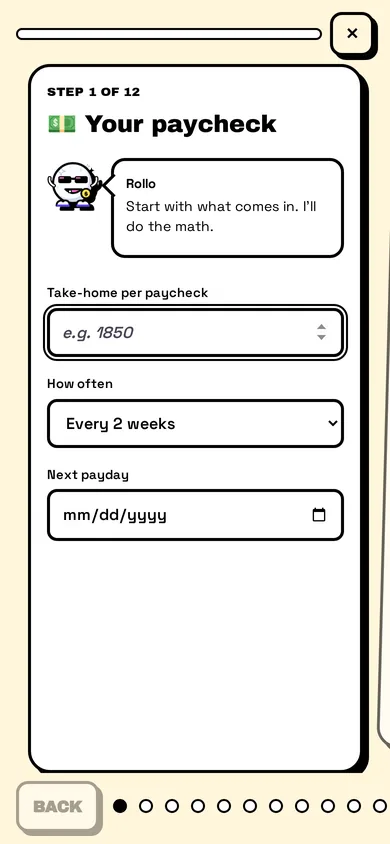 Setup card, step 1 of 12: your paycheck